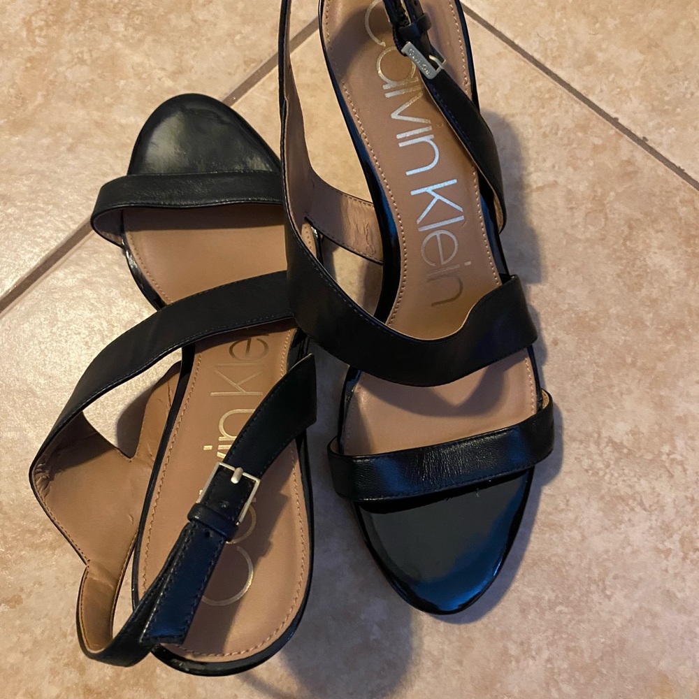 Calvin Klein black leather strap sandals